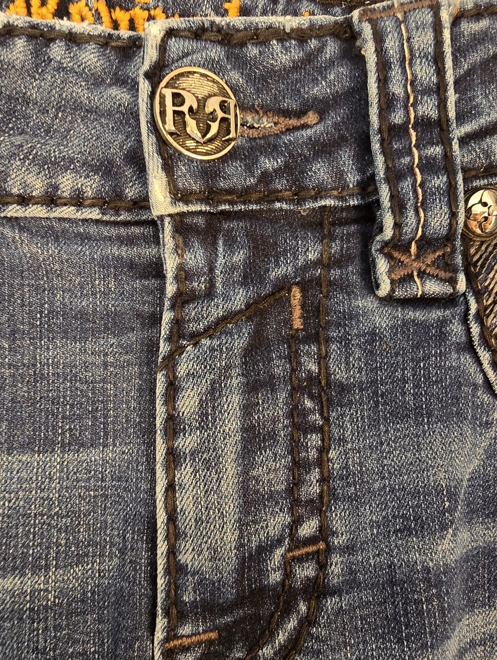 Rock Revival Westmont Slum Taper Dark Blue Embroidered Pocket Jeans. Mens 32/31 - Picture 7 of 16